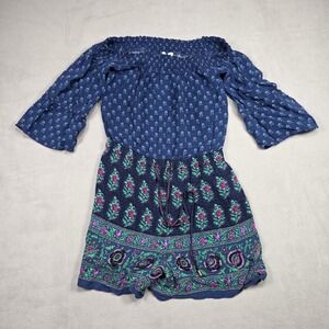 Anthropologie Romper Women Extra Small Blue Multi Floral Mixed Print Boho‎